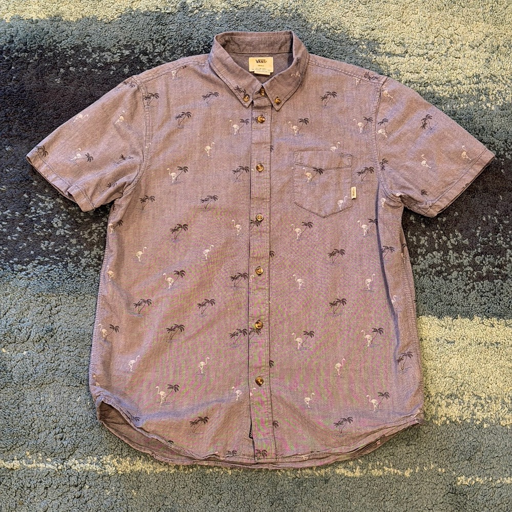 Vans Off The Wall Button Up Short Sleeve Shirt Classic Fit Men's Small Palm Tree